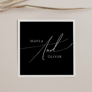 Whimsical Minimalist Script Black Wedding Napkin