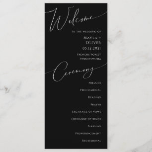Whimsical Minimalist Script   Black Wedding Programme