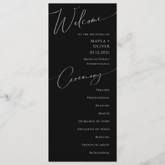Whimsical Minimalist Script | Black Wedding Programme