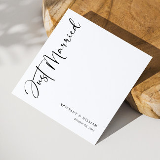 Whimsical Minimalist Script: Black & White Wedding Napkin