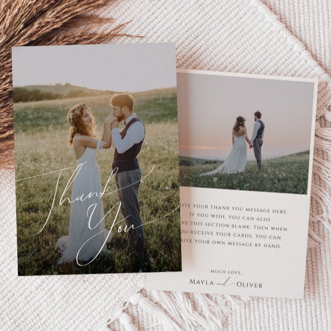 Whimsical Minimalist Script Flat Photo Thank You Card (Creator Uploaded)