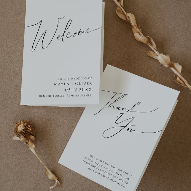 Whimsical Minimalist Script Folded Wedding Program Programme (Creator Uploaded)