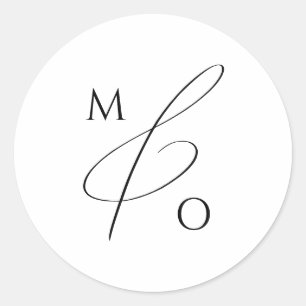 Whimsical Minimalist Script Monogram Classic Round Sticker