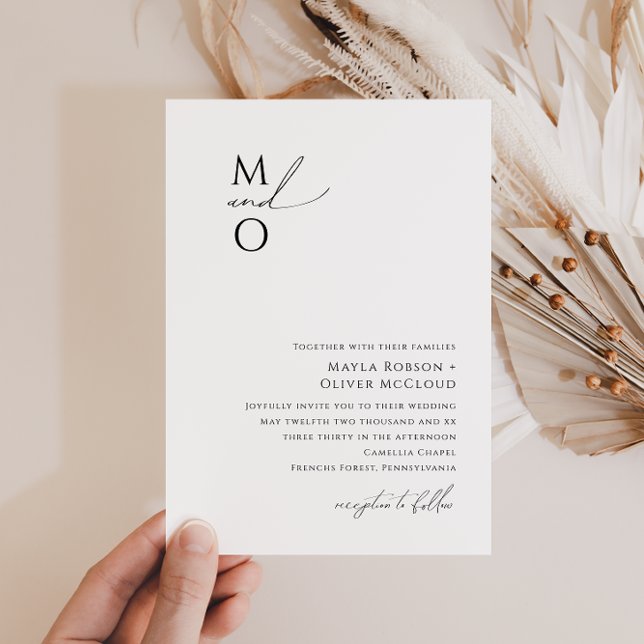 Whimsical Minimalist Script Monogram Wedding Invitation (Creator Uploaded)