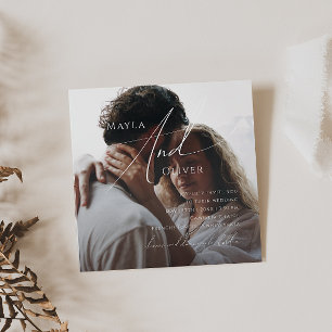 Whimsical Minimalist Script Square Photo Wedding Invitation