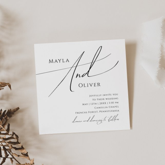 Whimsical Minimalist Script Square Wedding Invitation (Creator Uploaded)