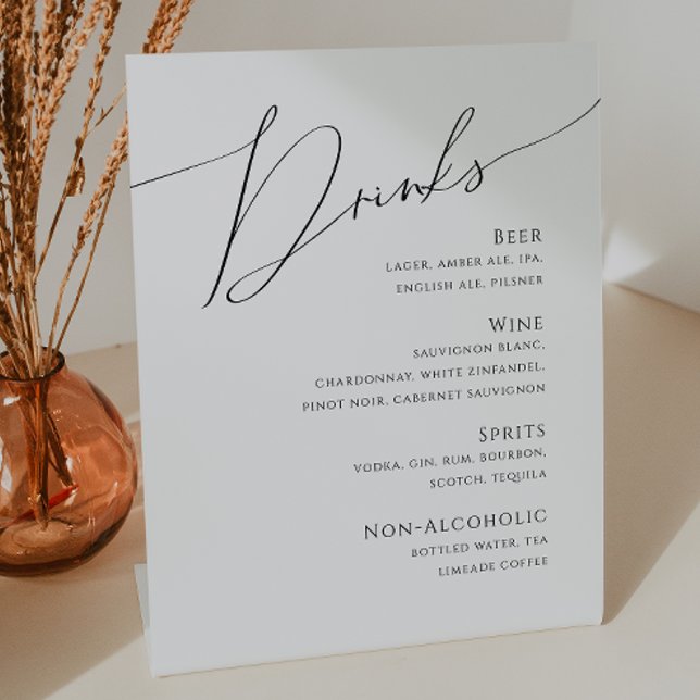 Whimsical Minimalist Script | Wedding Drinks Menu Pedestal Sign (Creator Uploaded)