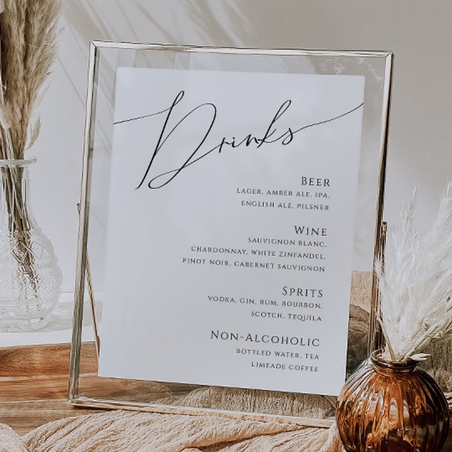 Whimsical Minimalist Script Wedding Drinks Menu Poster (Creator Uploaded)