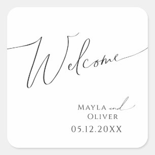 Whimsical Minimalist Script Wedding Welcome Square Sticker
