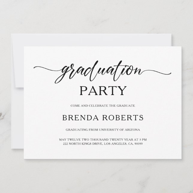 Whimsical Minimalistic Black Calligraphy On White Invitation (Front)
