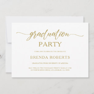 Whimsical Minimalistic Gold Calligraphy On White Invitation