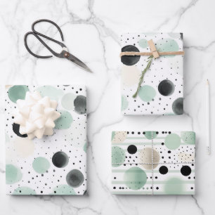 Whimsical Mint Black Cream Dots Birthday Wrapping Paper Sheet