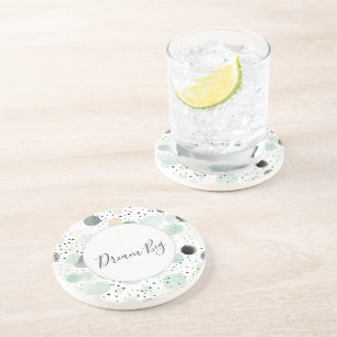 Whimsical Mint Black Cream Dots Coaster