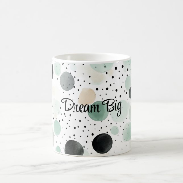 Whimsical Mint Black Cream Dots   Coffee Mug (Center)