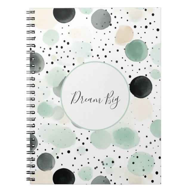 Whimsical Mint Black Cream Dots   Notebook (Front)