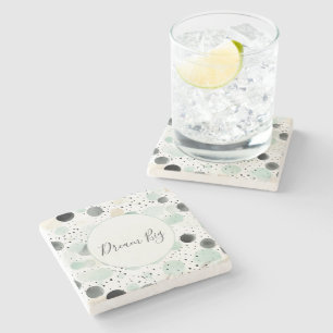 Whimsical Mint Black Cream Dots Stone Coaster