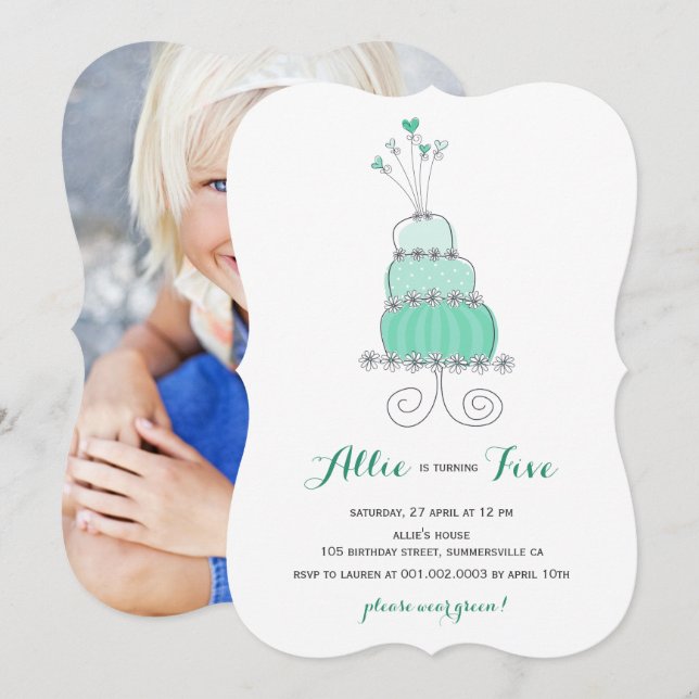 Whimsical Mint Cake Girl Birthday Party Invite (Front/Back)