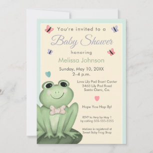 Whimsical Mint Cream Frog Baby Shower Invitation