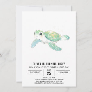 Whimsical Mint Sea Turtle Birthday Invitation