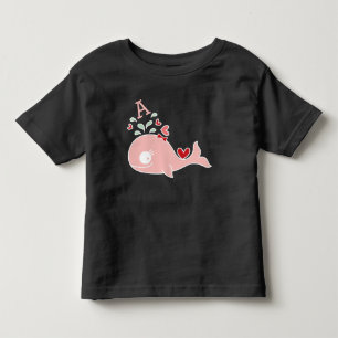 Whimsical Miss Pink Whale Bow Monogram Baby Girl Toddler T-Shirt