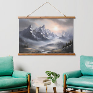 Whimsical Misty Mountain Landscape Hanging Tapestry