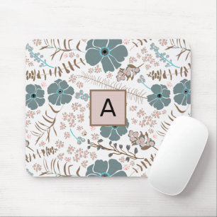 Whimsical Mix Teal Gray Pink Flowing Personalized Mouse Mat