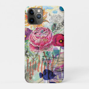Whimsical mixed media collage art iPhone 11 pro case