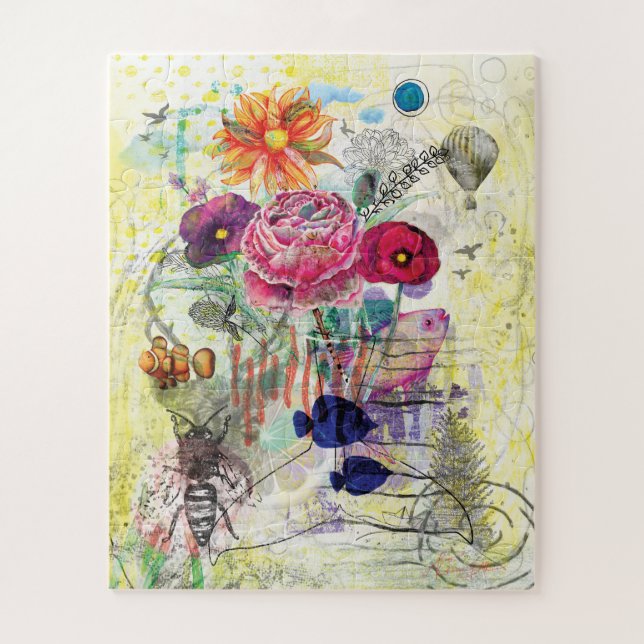 Whimsical mixed media collage art  jigsaw puzzle (Vertical)