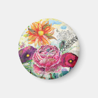 Whimsical mixed media collage art magnet