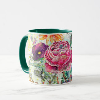 Whimsical mixed media collage art mug