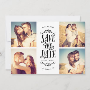 Whimsical Mod 4-Photo Save The Date   Black
