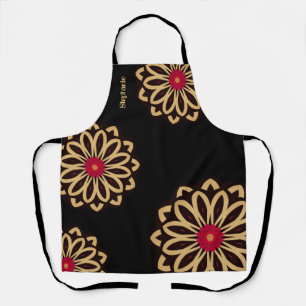 Whimsical Mod Flowers Black & Gold Personalised Apron