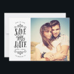 Whimsical Mod Photo Save The Date | Black<br><div class="desc">Announce your date in style with this photo save the date card featuring bold typography. The reverse features a striped pattern and an additional photo and text.</div>