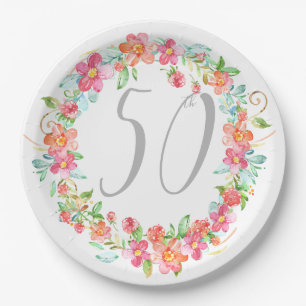 Whimsical modern birthday floral garden party paper plate