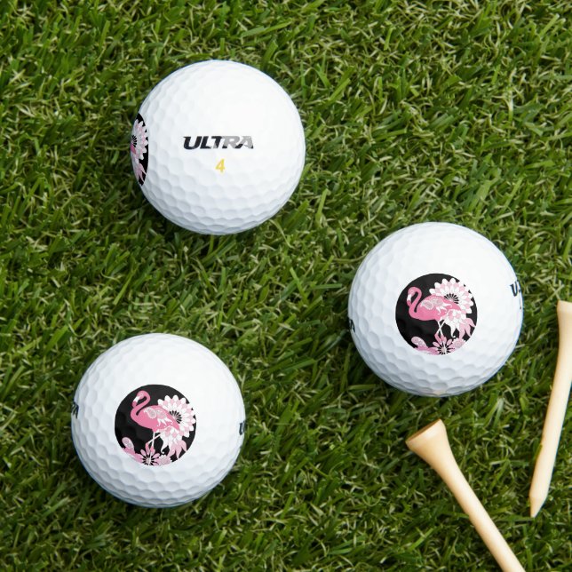 Whimsical Modern Black Pink Flamingo Golf Balls (Insitu Grass)