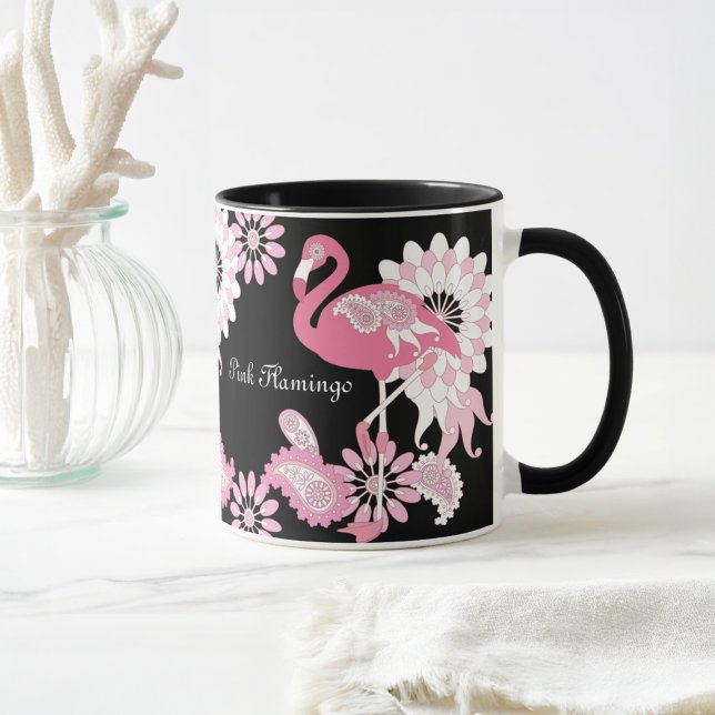 Whimsical Modern Black Pink Flamingo Mug (Creator Uploaded)