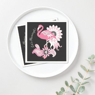 Whimsical Modern Black Pink Flamingo Napkin