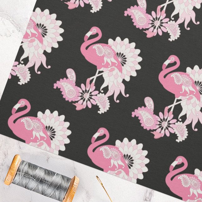 Whimsical Modern Black Pink Flamingo Pattern Fabric (Creator Uploaded)