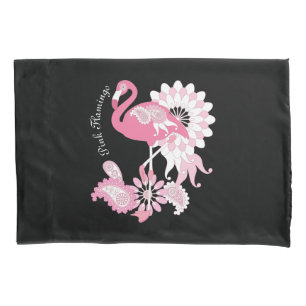 Whimsical Modern Black Pink Flamingo Pillowcase