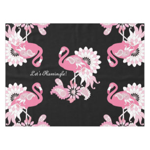 Whimsical Modern Black Pink Flamingo Tablecloth