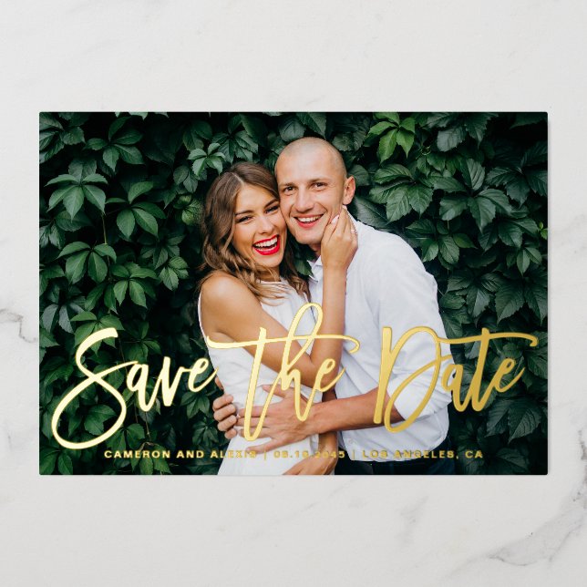 Whimsical Modern Calligraphy Photo Save the Date (Front)