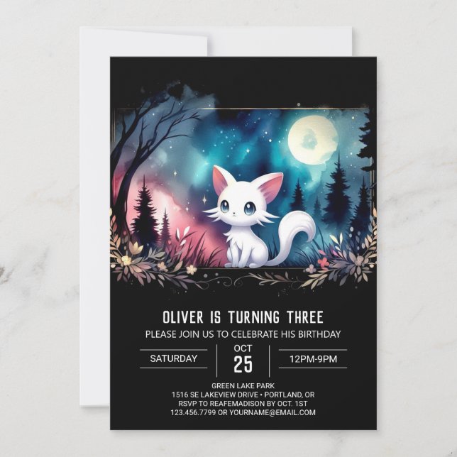 Whimsical Modern Cat Birthday Invitation (Front)