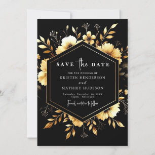 Whimsical Modern Gold and Black Wedding Save The Date