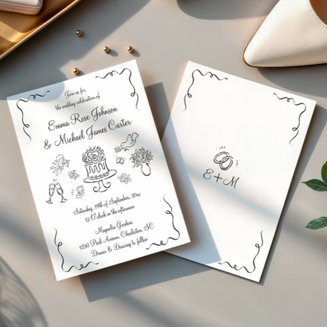 Whimsical Modern Hand Drawn Wedding Invitation (Creator Uploaded)