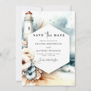 Whimsical Modern Lighthouse Wedding Save The Date