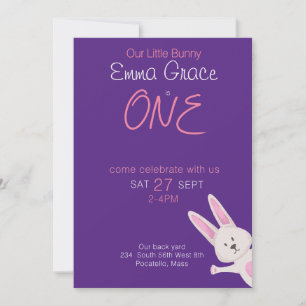 Whimsical Modern Pink Bunny 1st Birthday Invitation