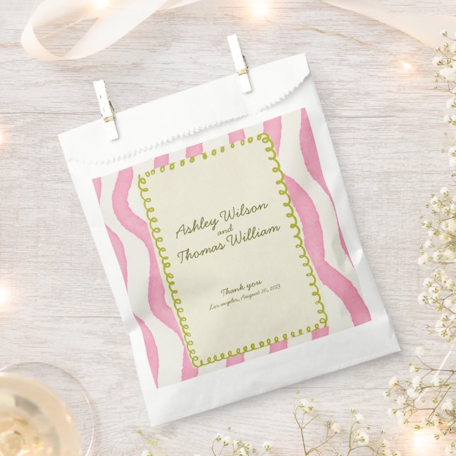 Whimsical Modern Pink & Green Wedding Favour Bags (Clipped)