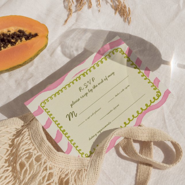 Whimsical Modern Pink & Green Wedding RSVP Card (Creator Uploaded)