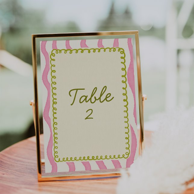 Whimsical Modern Pink & Green Wedding Table Number (Creator Uploaded)