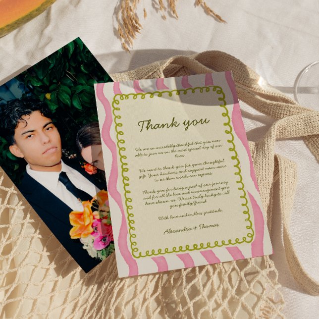 Whimsical Modern Pink & Green Wedding Thank you  Invitation (Creator Uploaded)